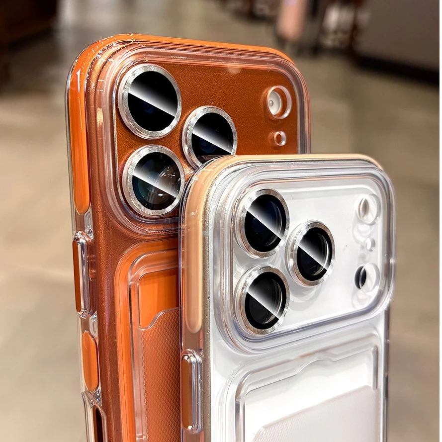 Shockproof Card Slot Wallet Case with Camera Lens Protector and Transparent Cover