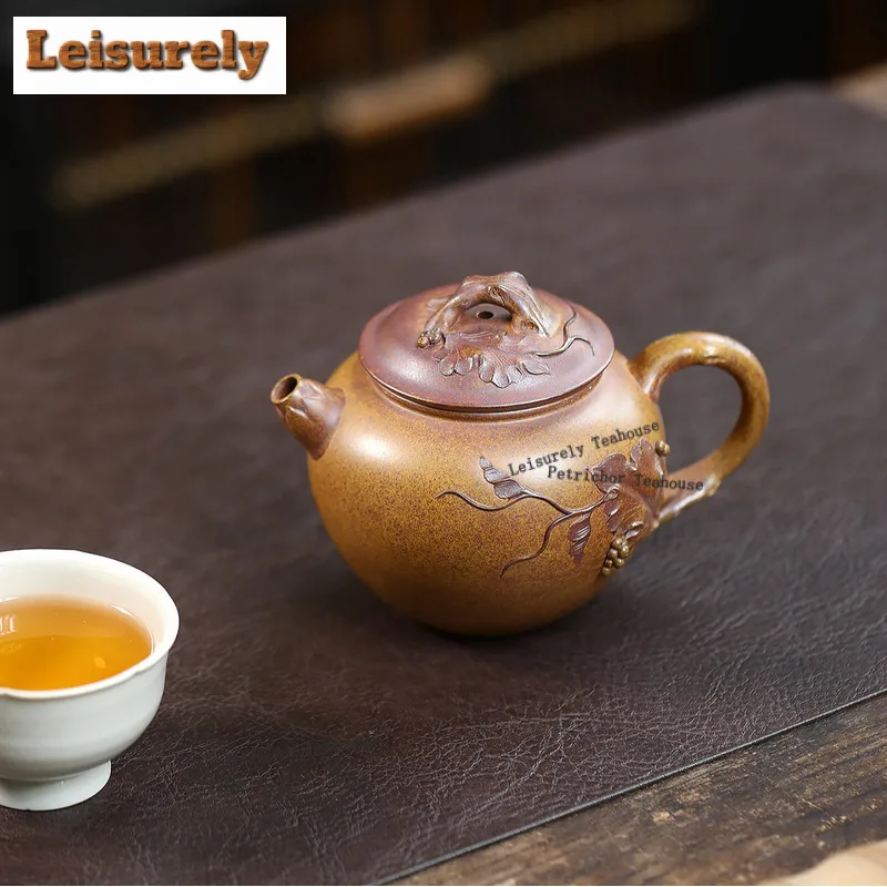 250ml Yixing Purple Clay Teapots Handmade Gourd Pot Raw Ore Wood-fired Porcelain Mud Kettle Zisha Tea Set For Tea Gift Supplies