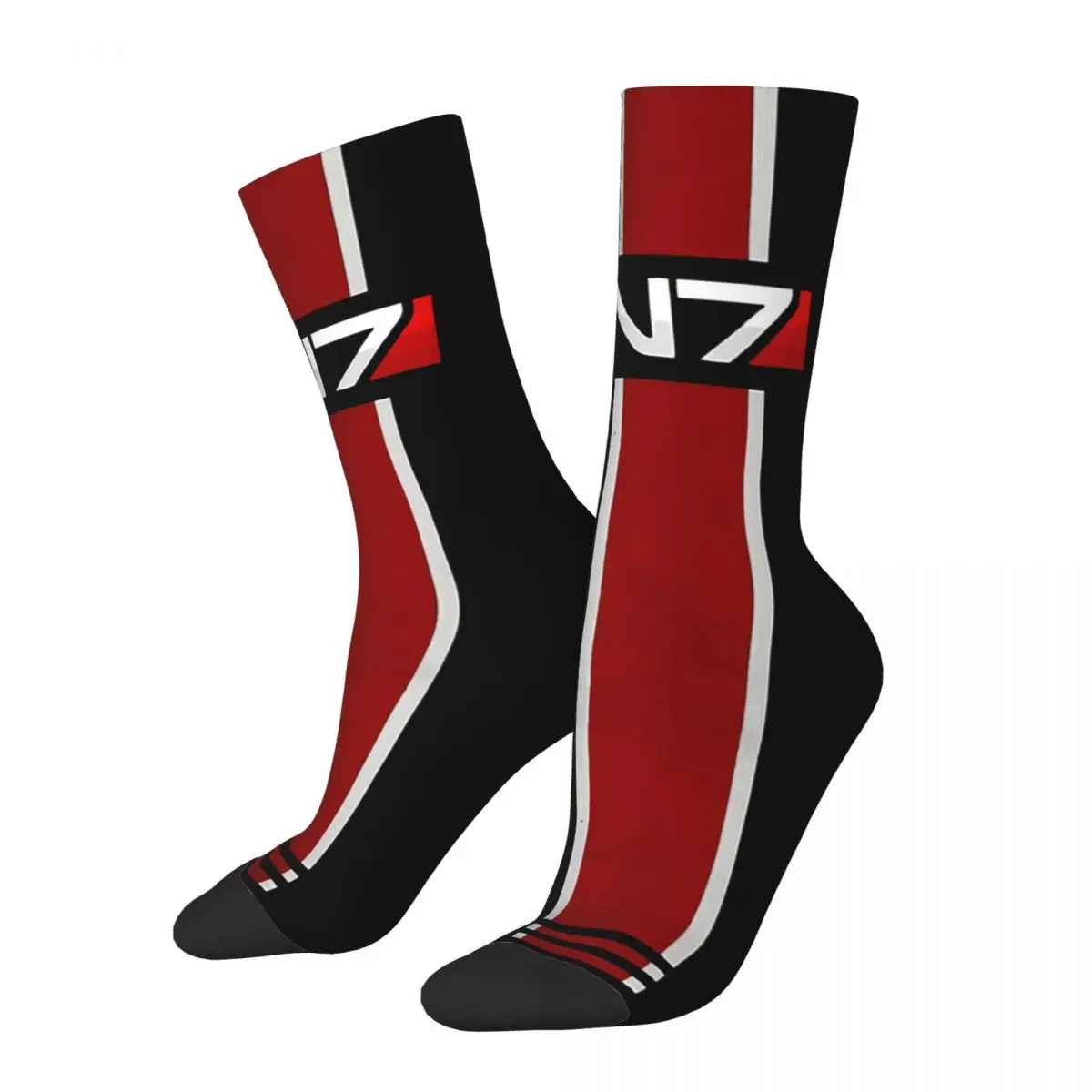 

Funny Men's Socks Red N7 Retro Harajuku Mass Effect Game Hip Hop Casual Crew Crazy Sock Gift Pattern Printed