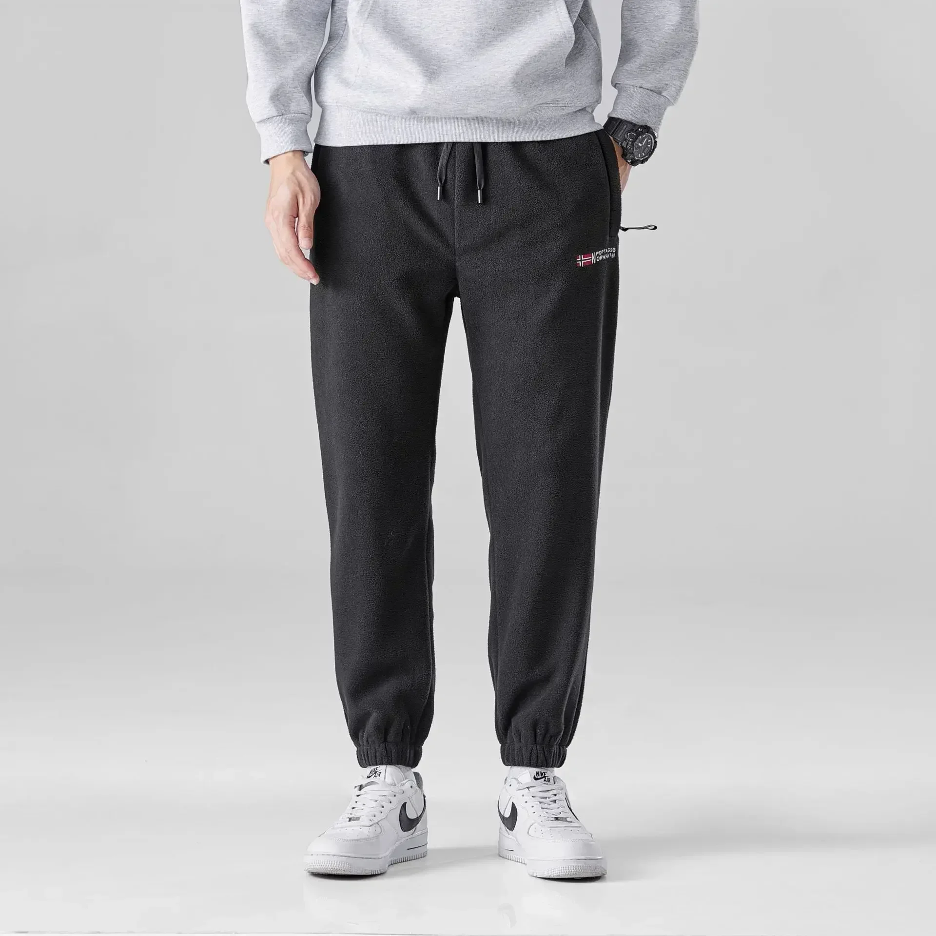 Winter  New Men's Pants Thickened Fleece Warm Pants Solid Color Casual Outdoor Polar Trousers Loose Men Joggers Sweatpants 6