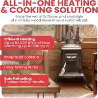 Rustic 900 Square Foot Clean Cast Iron Log Burning Wood Stove Reaching Up T0 54,000  Cool Touch Safety 2
