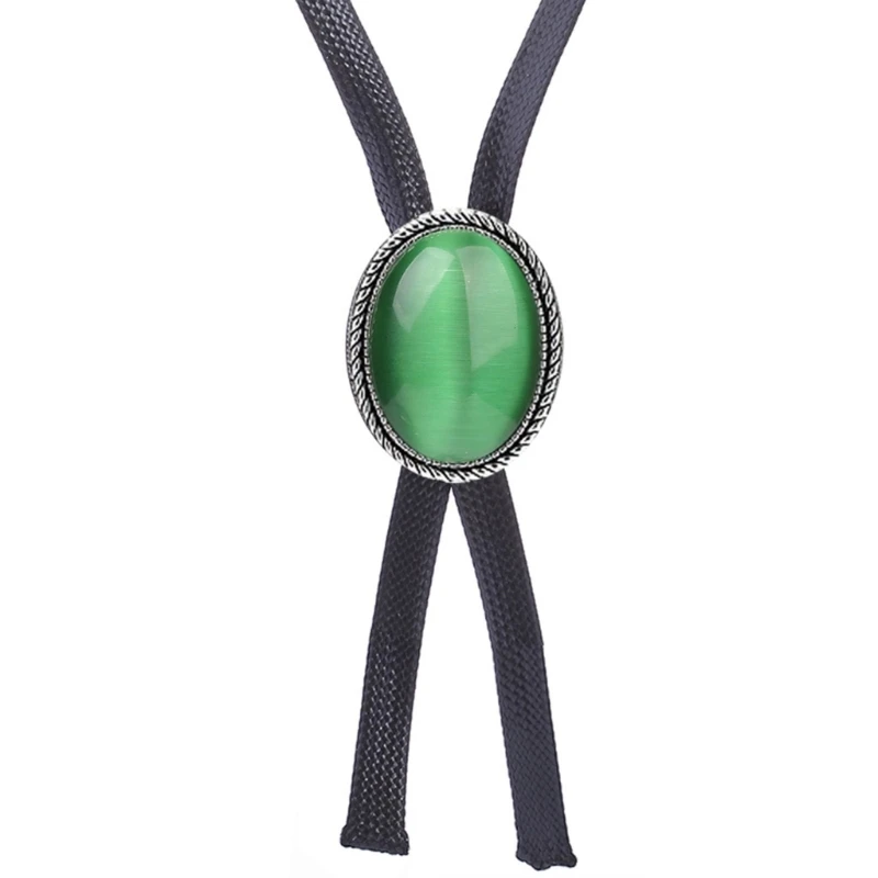 Handmade Light Green Jade Western Cowboy Bolo Tie - Men's Faux Leather Wedding Necklace