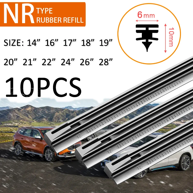 

100pcs Car Wiper Blade Insert Natural Rubber Strip Refill NR Type6mm14"16"17"18"19"20"21"22"24"26"28"Windscreen Auto Accessories