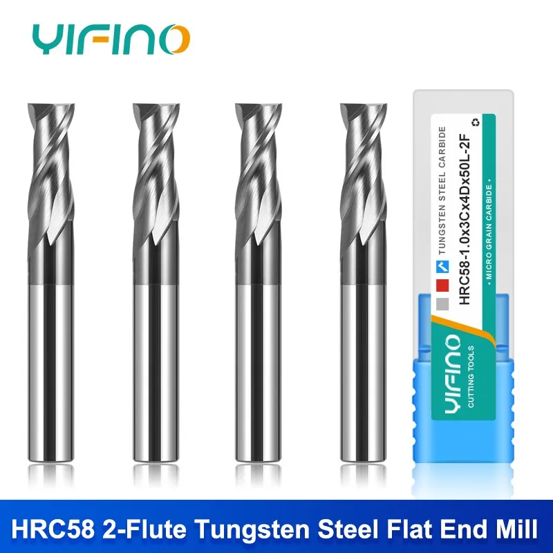 

YIFINO HRC58 2-Flute Black Nano Coating Tungsten Steel Carbide Flat Milling Cutter CNC Mechanical Maching Center Endmill Tools