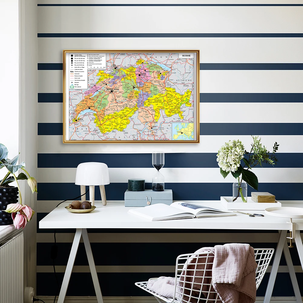 59*42cm The Switzerland Transportation Map In French Wall Art Poster Canvas Painting Travel School Supplies Home Decoration