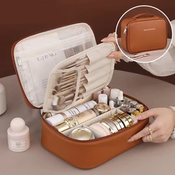 Luxurious PU Leather Makeup Bag: Spacious, Portable & Waterproof with Multi - Layered Design (Coffee)