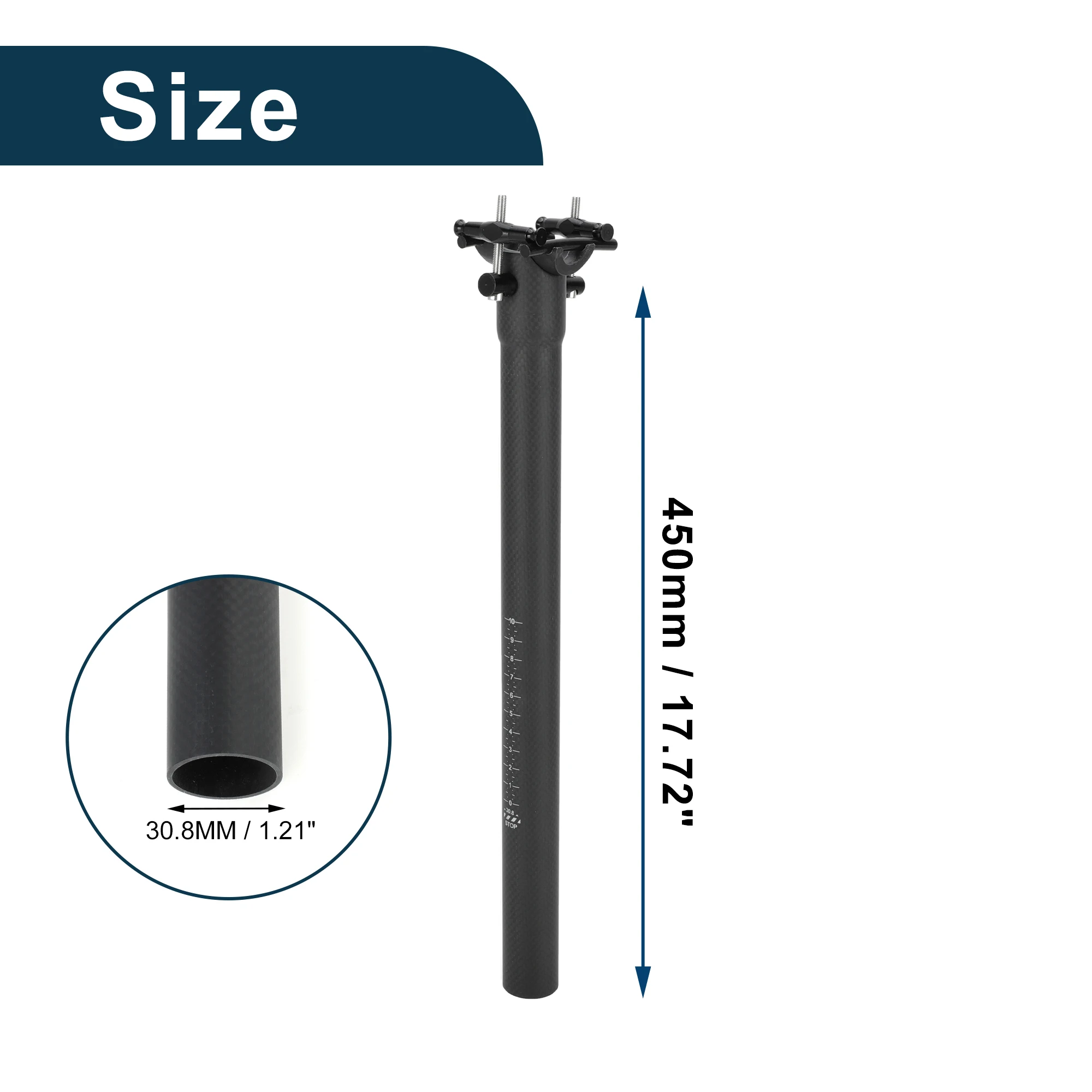 X Autohaux Fahrradsattelstützen Ultraleichte Fahrradsattelstütze Sattelrohr Matt Schwarz 22,2 25,4 27,2 34,9x350mm 400mm 450mm Carbonfaser – Detail 16