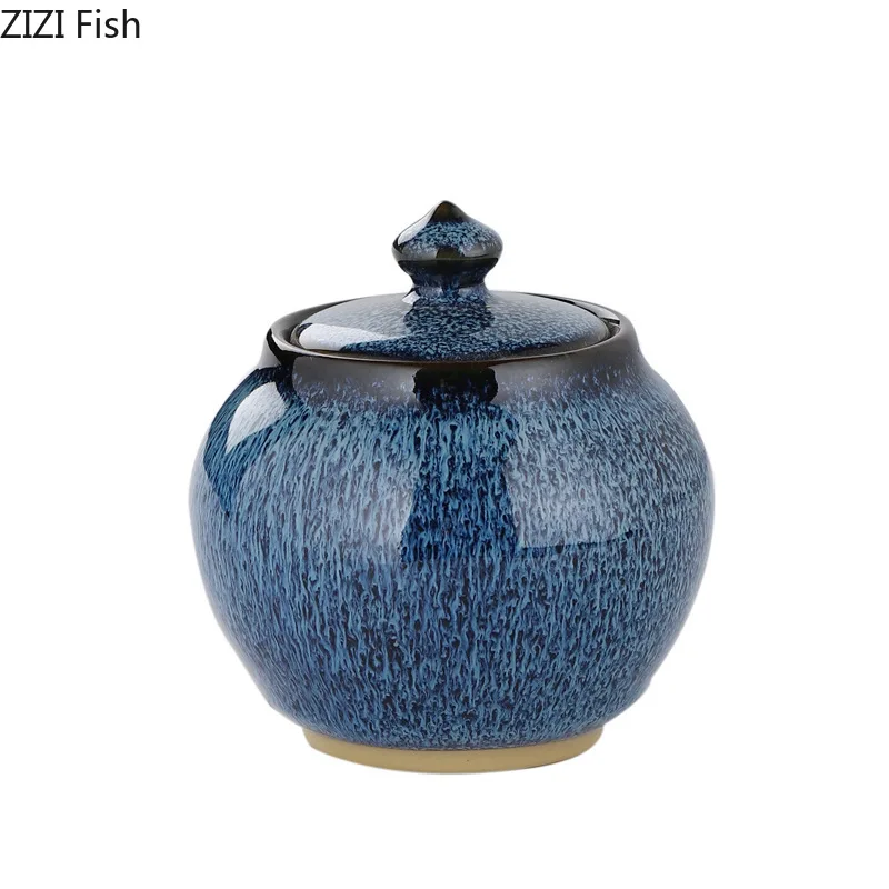 Painted Texture Tea Canister Sealed Ceramic Tea Caddy Storage Jar with Lid Coffee Table Desk Decoration General Jar Candy Can Tea Tin Box Tea Canister Ceramic Storage Jar
