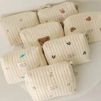 Borsa per pannolini in cotone ricamato da viaggio portatile con cerniera Nuova borsa per appendere trolley per madre Borsa per pannolini sospesa per carrello per bambini