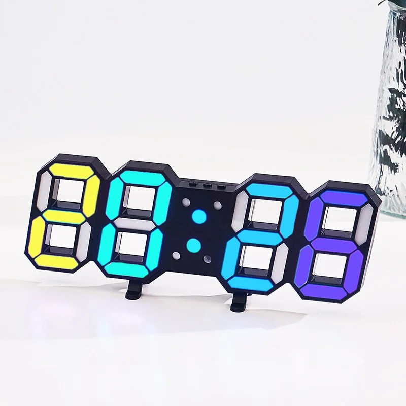 RGB Wall Clock Watch Clock 3D Led Digital Modern Design Living Room Decor Temperature Table Alarm Nightlight Luminous Desktop wall clock 3d wall clock led digital clock 3d number wall clock