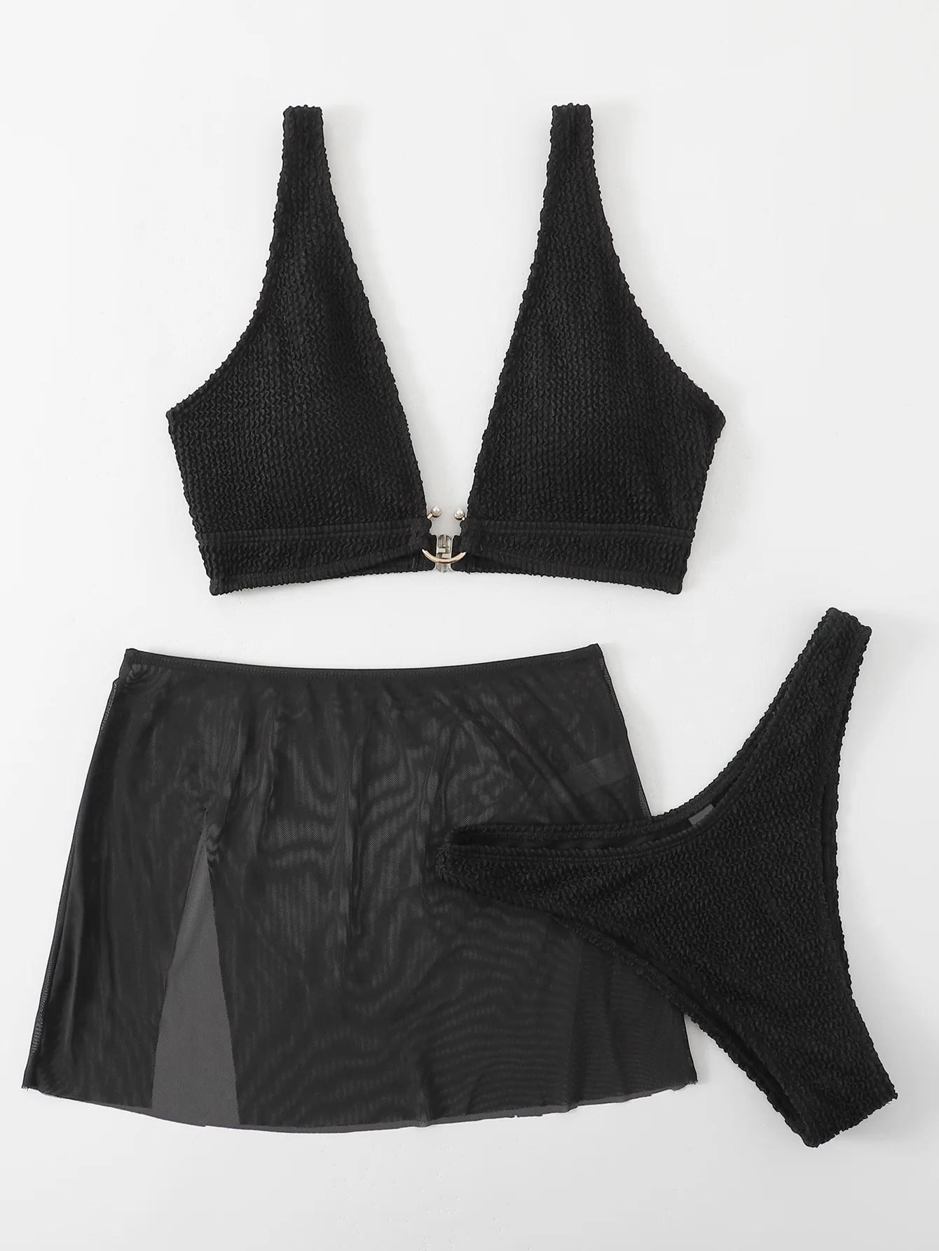 2023 Newest Sexy 3 Piece Striped Solid Women's Swimsuit With Beach Skirt Cover Up Top Push Up Bikini Set Swimsuit For Women