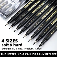 4 Pcs Black Hand Lettering Calligraphy Pen Set Drawing Writing Learning Fine Brush Markers Art Supplies Manga Pen 3