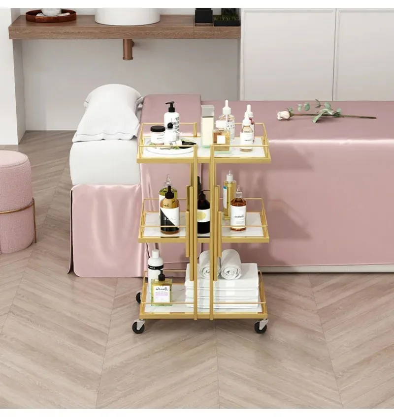 Description Picture 6 of itemLuxury Iron Salon Trolleys Salon Furniture Manicure Mobile Tools Trolley Modern Commercial Multi-layer Storage Beauty Cart