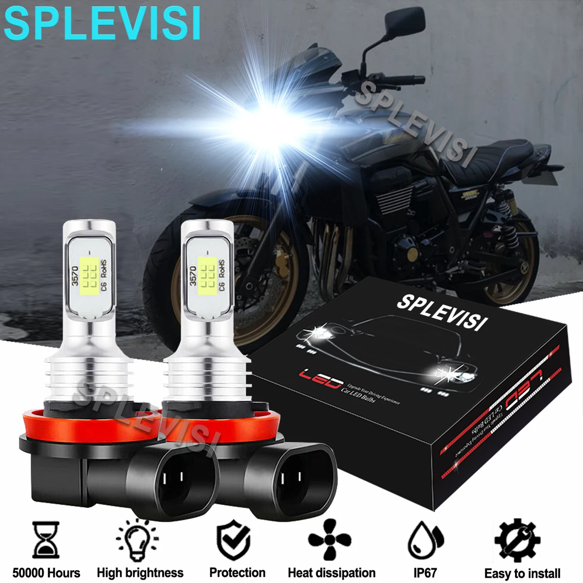 2x Led Headlights Bulbs 6000k White For Kawasaki Er6n 20092010