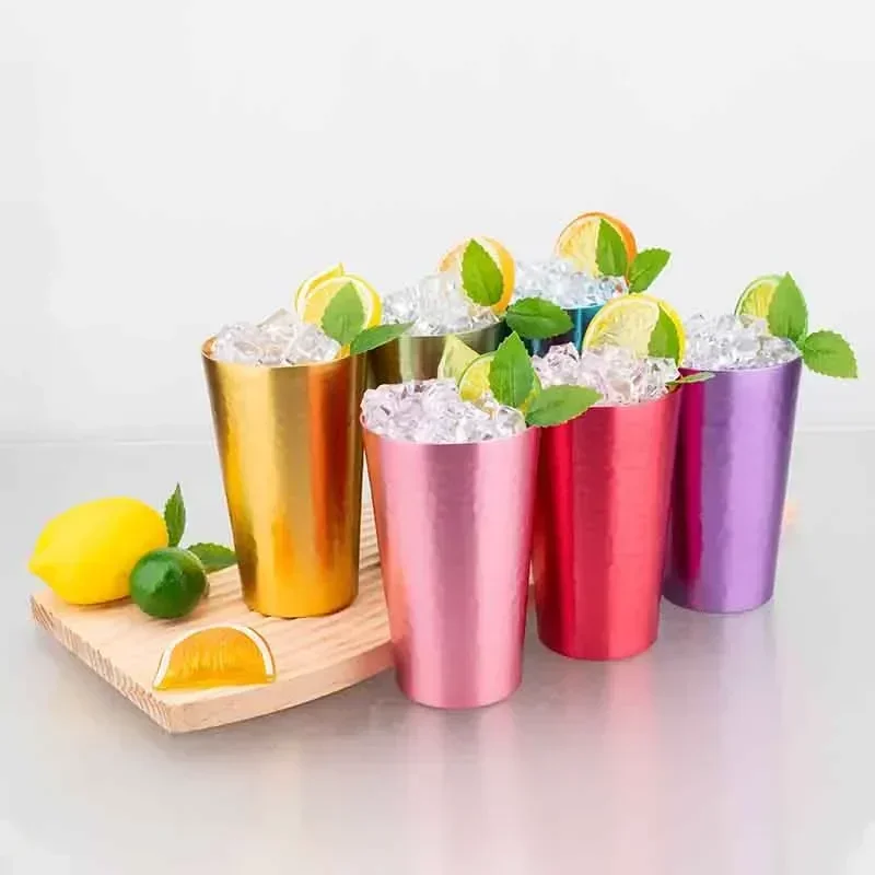 6PCS Colorful Hammered Aluminum Cups with Gift Box–Reusable Metal Tumblers for Cold Drinks, Juice, Wine–Cheers To Life Design L
