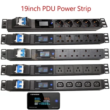 19Inch Cabinet Rack PDU Power Strip EU/US/UK C13/Universal Outlet Digital Voltmeter Ammeter Wattmeter 16/32A 4000/8000W 1