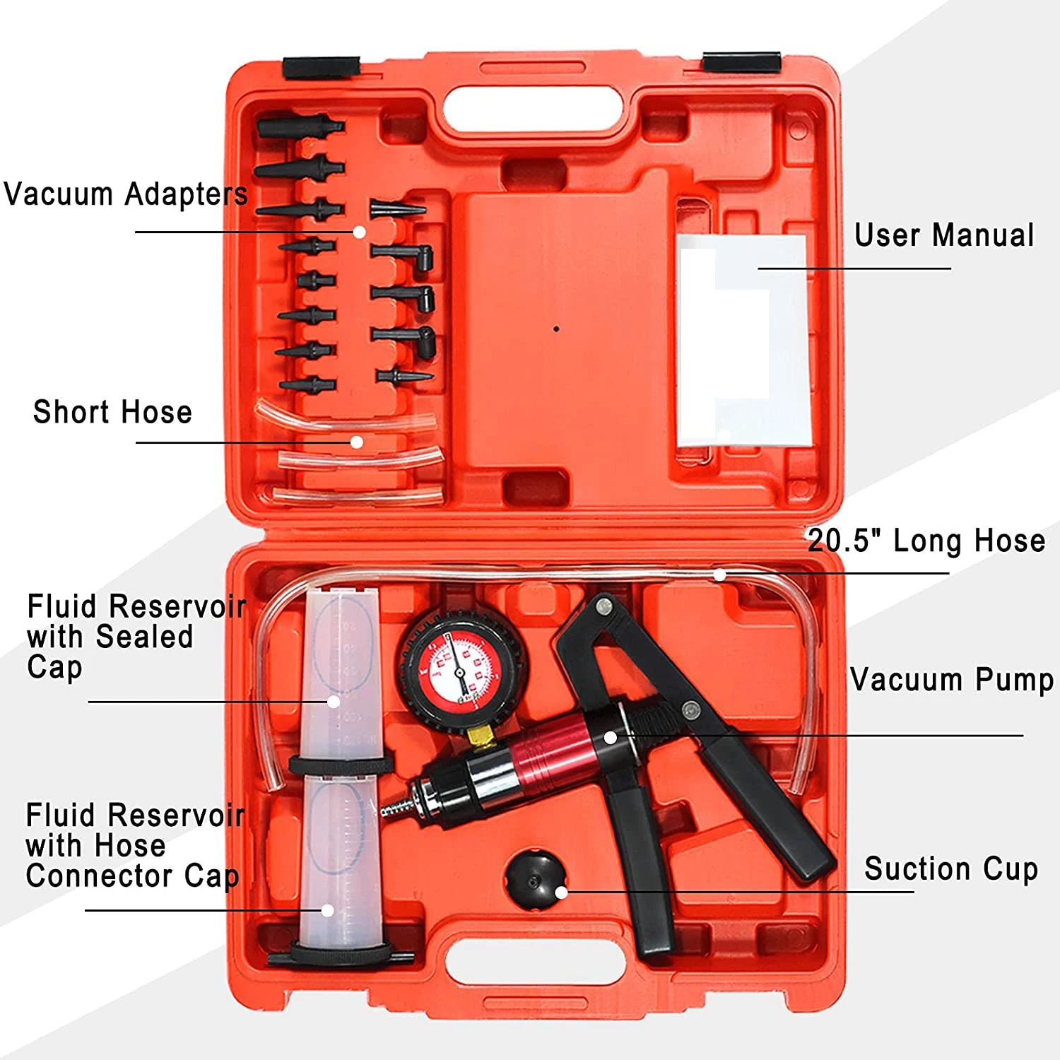 Hand Held Vacuum Pump Brake Bleeder Set Clutch Fluid Bleed tester Tool Kit Oil Change Power Steering Fluid Bleeding Tool Kit 6