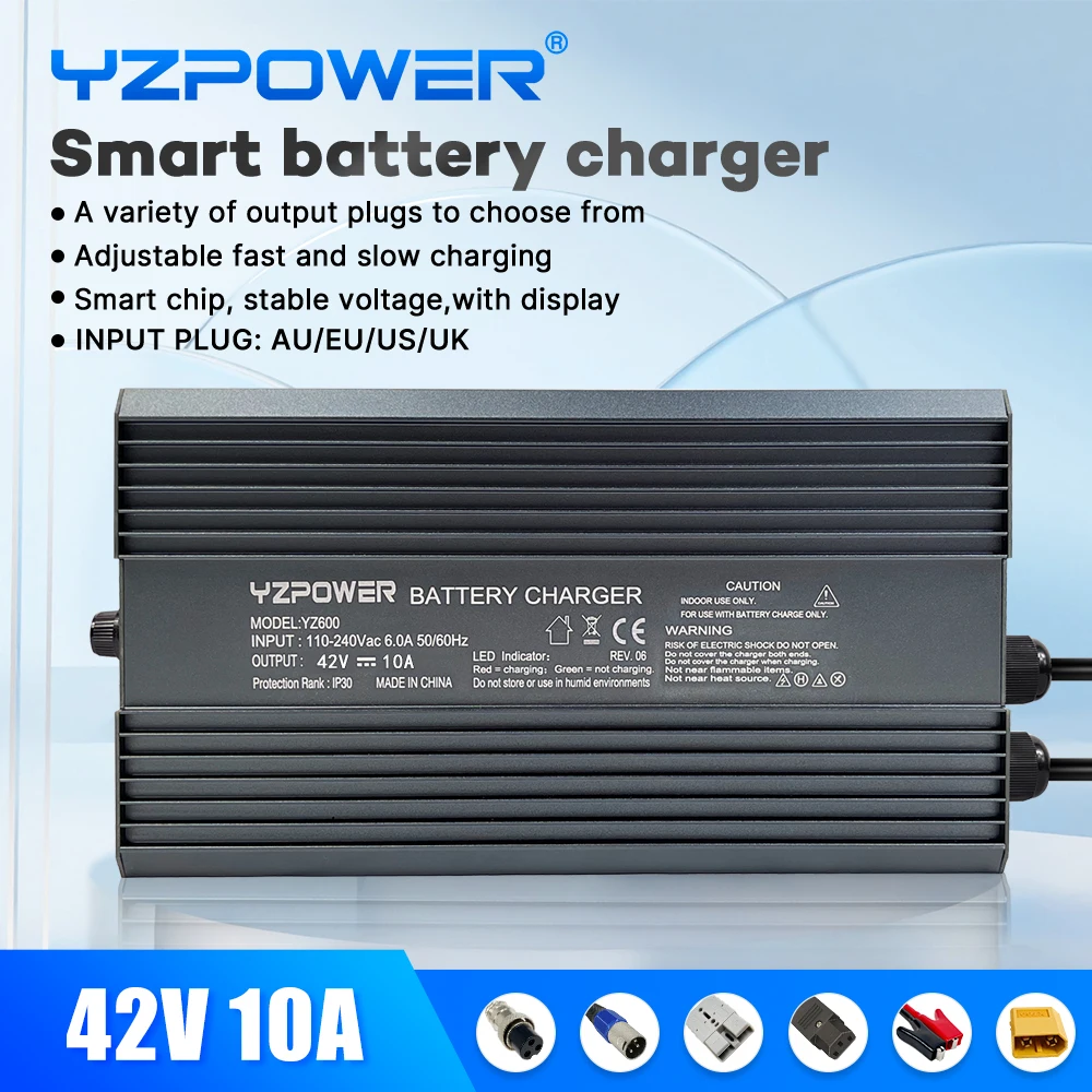 YZPOWER 42V 10A 10S Lithium Battery Charger with Output Plug for 36V