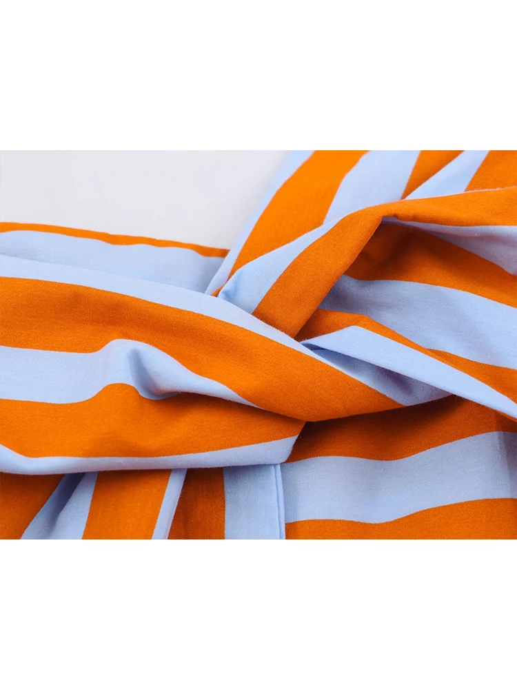 TFMLN Robe longue chic pour femme, imprimé rayures, sans manches, avec nœud sur le devant, coupe ample, dos nu, idéale pour les vacances