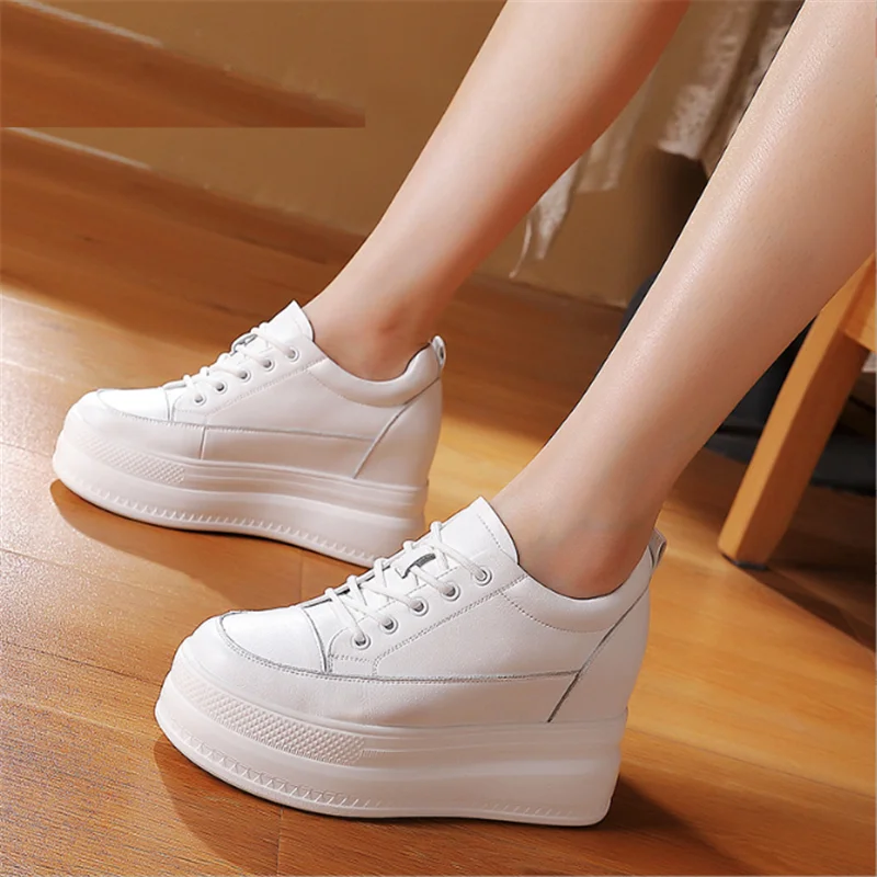 Women Breathable Sneakers Increased Platform Shoes 9cm Casual Footwear Leisure Leather White Shoes Winter Women Vulcanize Shoes