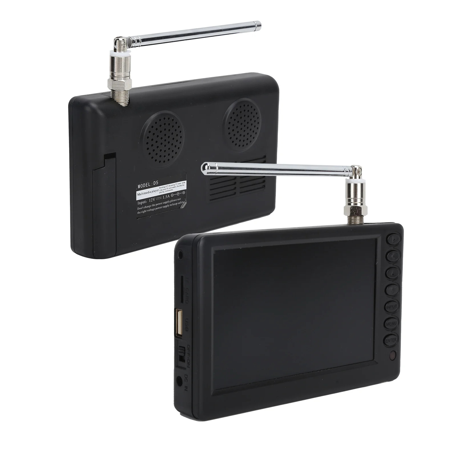 LEADSTAR 5 Inch Mini Car Digital TV ATSC TV Portable for Car Camping Kitchen US Plug 110‑220V