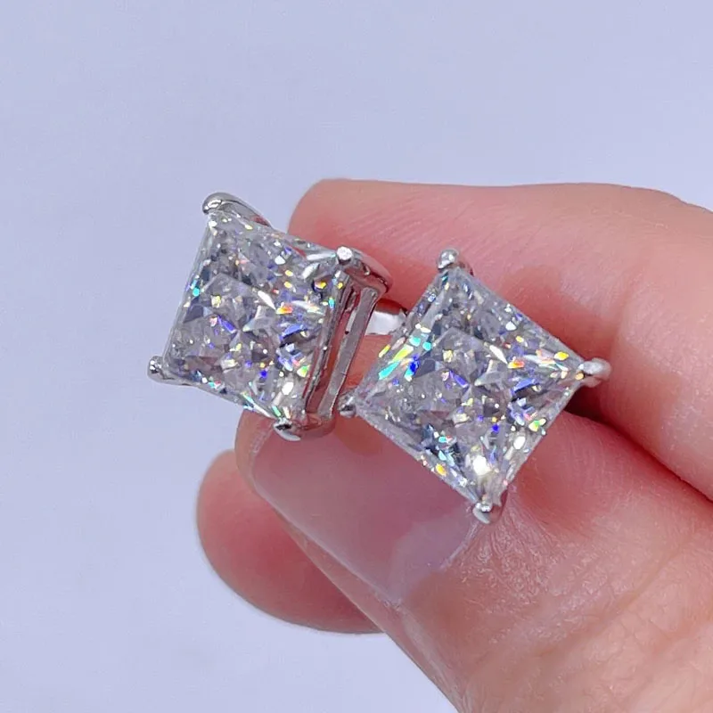 CUC 3-10MM Hip Hop Baguette CZ Stud Earrings With Screw Back AAA Zircon Men Women Square Earrings Trend Wedding Jewelry Gift 5