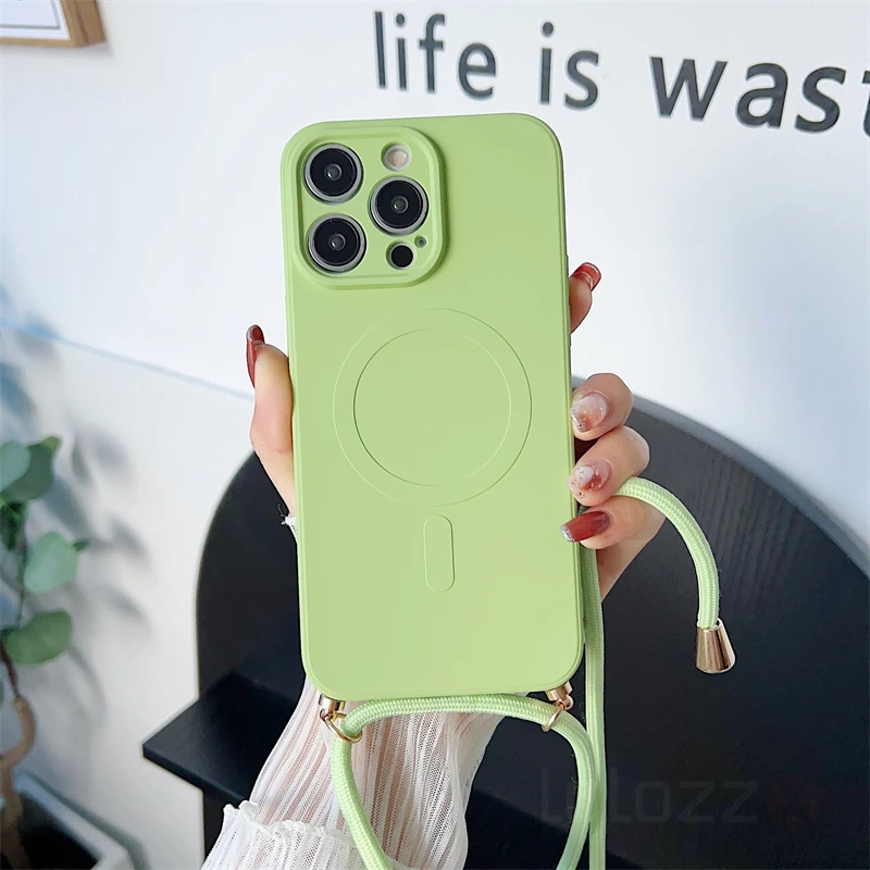 Universal Lanyard Strap Soft Phone Case with Magsafe-Compatible Magnetic Wireless Charging Cover