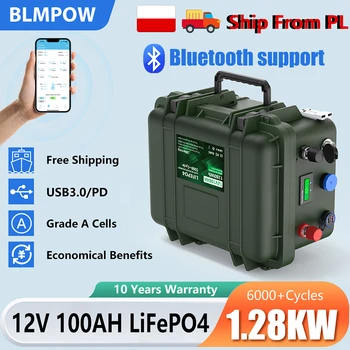 LiFePO4 12V 100AH 140AH 200AH Battery Pack 12.8V Lithium Battery 6000+ Cycles With Bluetooth BMS Grand A Cells For Boat RV 1