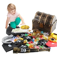 143pcs Plastic Gold Treasure Coins Captain Pirate Party Pirate Treasure Chests Child Treasure Chests Gold Coin Jewelry Gems Toy 1