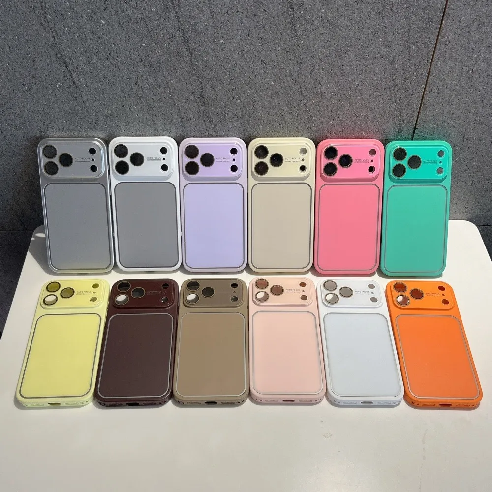 Luxury Candy Color Crystal Silver Border Phone Case with Large Window and Glass Lens Film