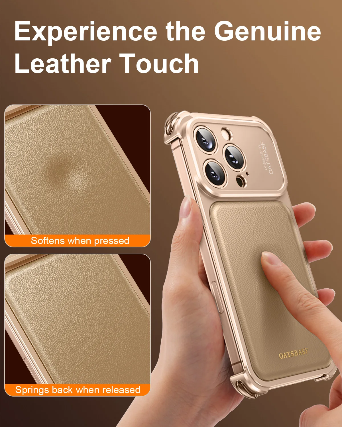 Premium Genuine Leather Shockproof Phone Case with Metal Frameless Design