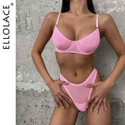 Ellolace Macarons Lingerie Sexy Seamless Underwear Set Women 2 Piece Bra Kit Push Up Lace Intimate Outfits Sensual Exotic Sets