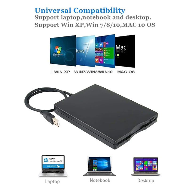 Portable 3.5inch Mobile USB Floppy Disk Drive 1.44M External Diskette FDD for Laptop Computer PC USB Drive Plug and Play floppy disk reader drive
