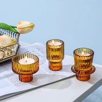 Nordic Glass Candlestick Pink Candles Holders Table Candle Stand Tealight Candlestick Romantic Wedding Party Home Decoration 2