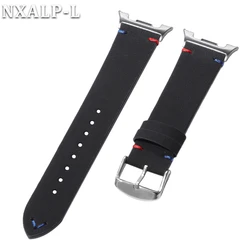 Handcrafted PU Leather Watch Strap with Detailed Stitching - Premium Bracelet for 40mm 44mm 46mm (Black)