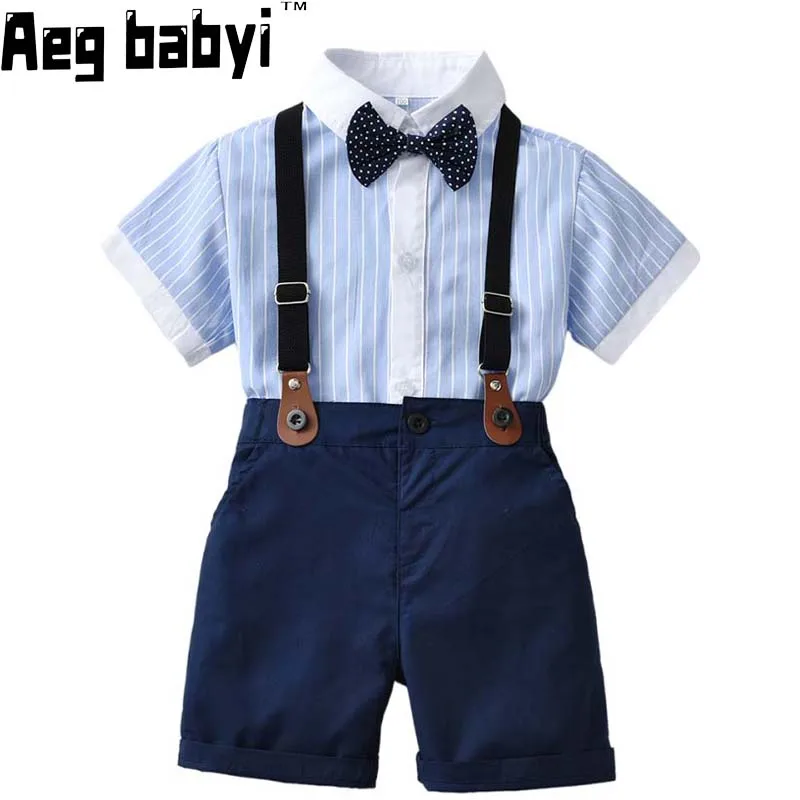 

Kids Boys Clothes Set Bowtie Short Sleeve Shirt + Shorts 2Pcs Gentleman Dress Suit Kids Boy Party Outfits Clothing Summer 2022