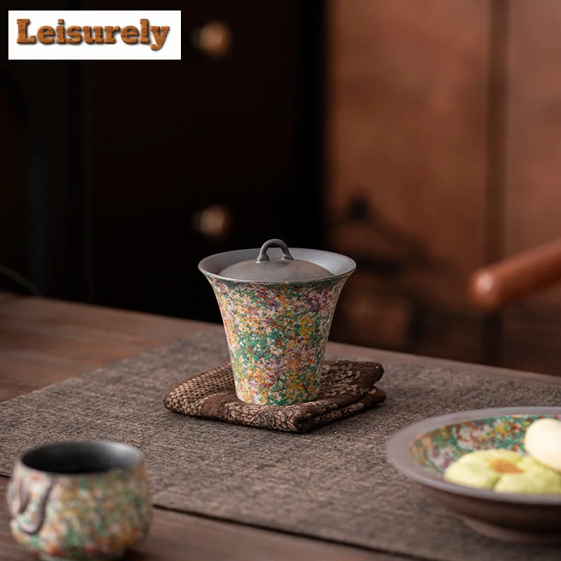 180ml Rock Painting Time Horse Hoof Gaiwan Aesthetic Tea Tureen Tea Bowl With Lid Kit Tea Making Cover Bowl Teaware Ornaments