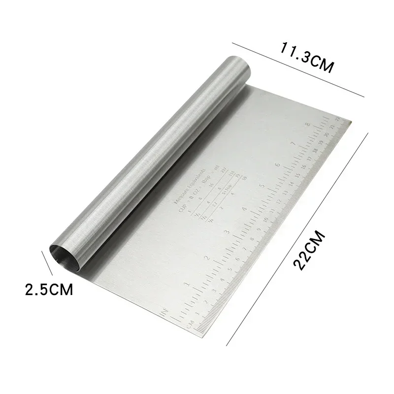 Stainless Steel Dough Pastry Scraper Pizza Cutter Chopper with Measuring Scale Multipurpose Cake Bread Separator Scale Knife dough scraper baking tool dough cutter baking accessories cake scraper bread cutter