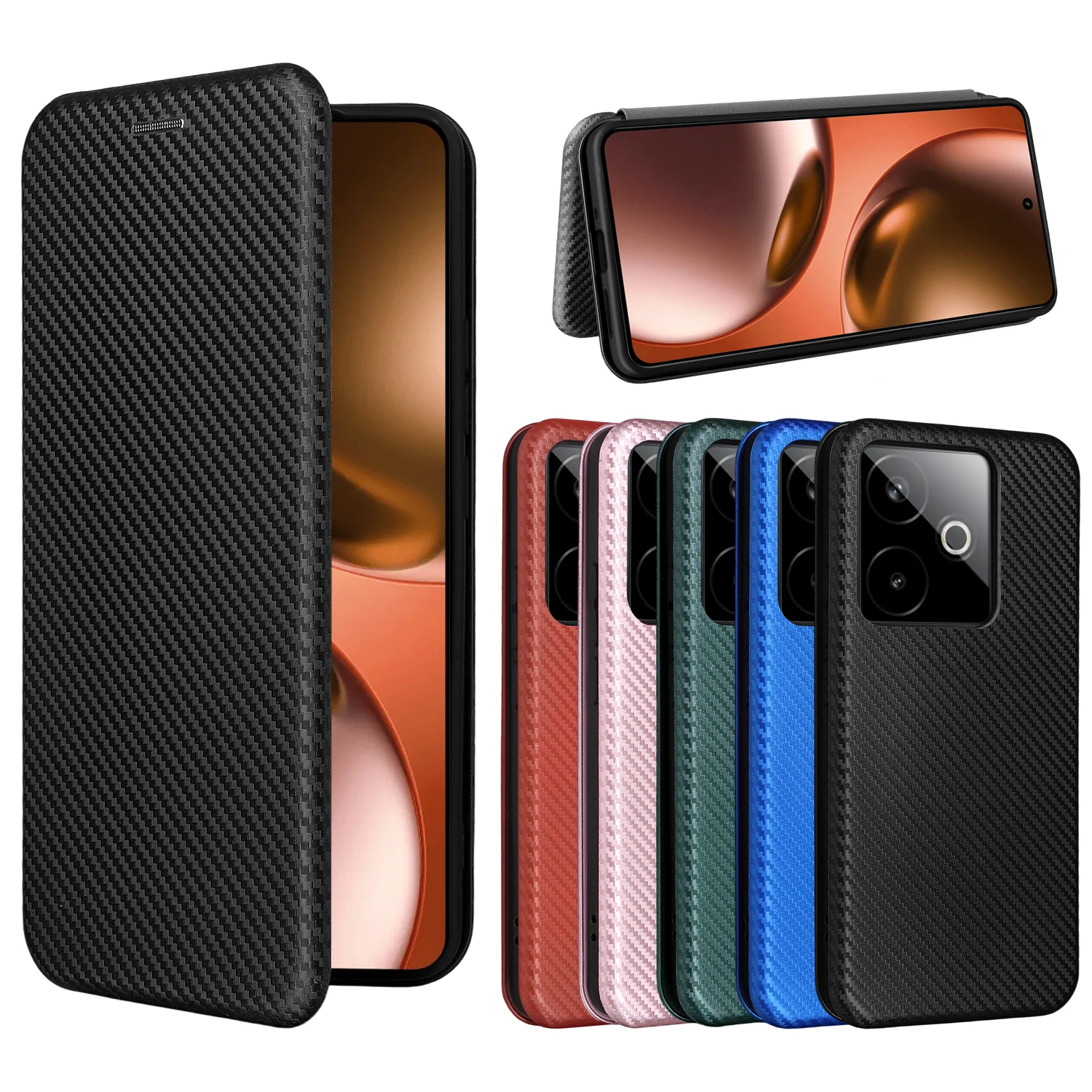 Luxury Carbon Fiber Leather Flip Case with Magnetic Closure