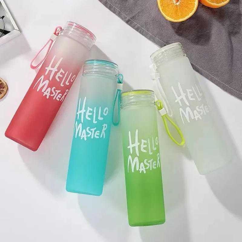 

480ml Gradient Sports Water Bottle Plastic Large Capacity Frosted Cup With Strap Gift Camping Tour Plastic Sport Water Bottle