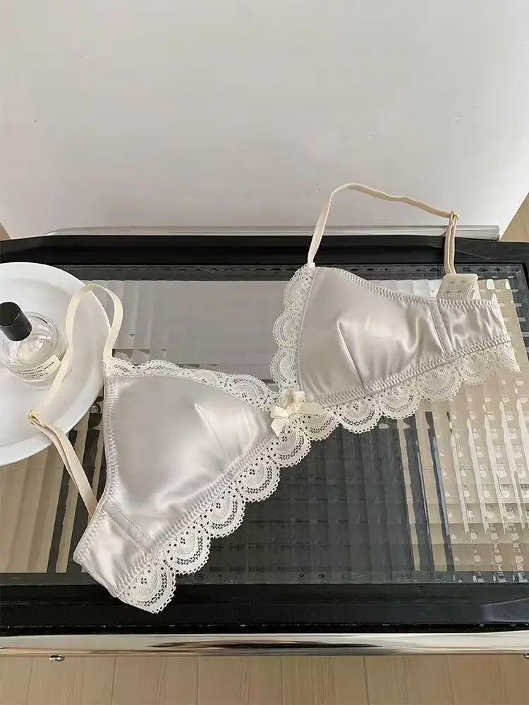 Korean Style Triangle Cup Push Up Lace Bow Bra image 9