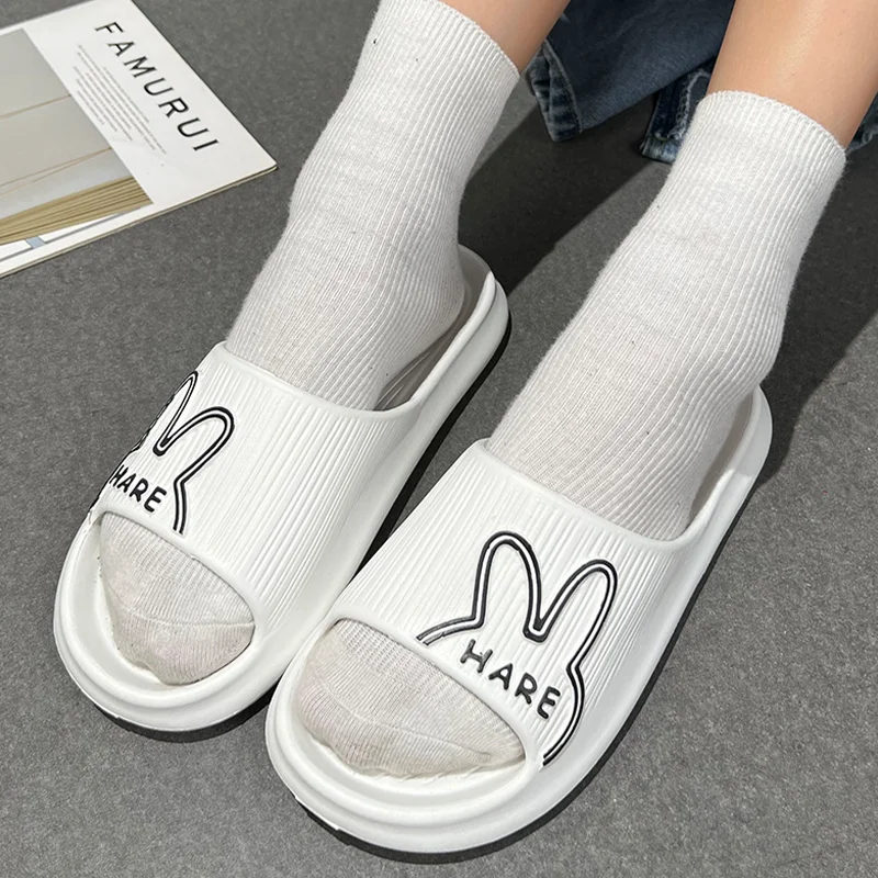 

Cartoon Rabbit Slippers for Women Men Summer Lightweight Breathable Soft Sole Slides Couple Home Bathroom Non Slip Drain Slipper