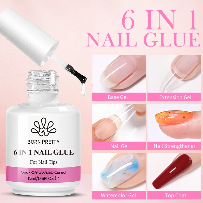 BORN PRETTY 6 in 1 Nail Glue Gel Extra Strong Adhesive for Press on Nails Clear Acrylic Tips Extension Gel Strengthener Gel 2