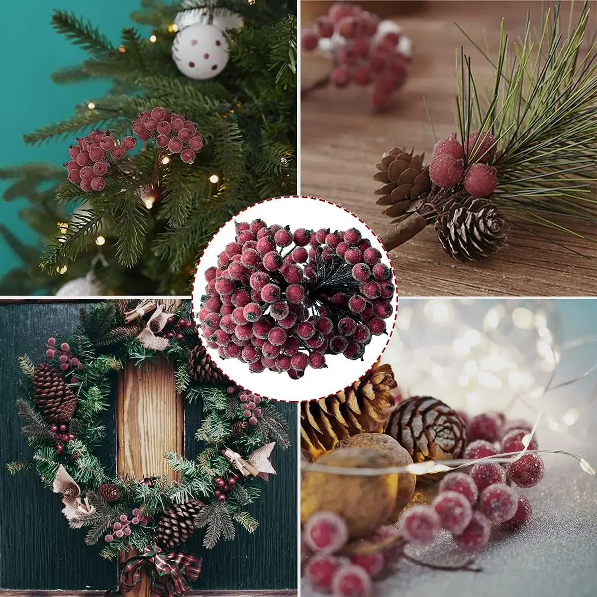 Wholesale Artificial Frosted Berry Double Head Mini Christmas Holly Berries  Red Fake Berry Flowers Wreath Xmas Party Decoration - AliExpress, image size:1200x1200