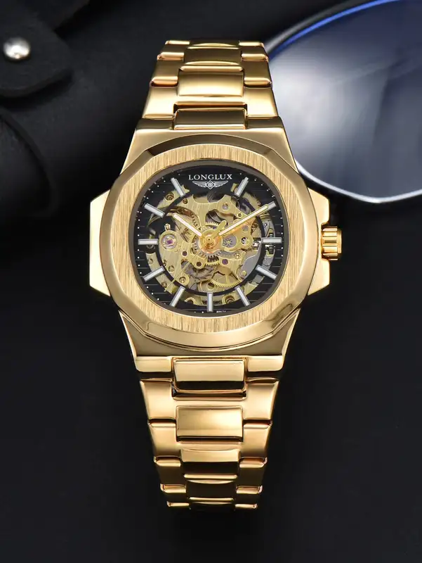 LONGLUX Men automatic mechanical watch luxury watches waterproof skeleton business cheap wholesale stainless steel gift watch - Image 7