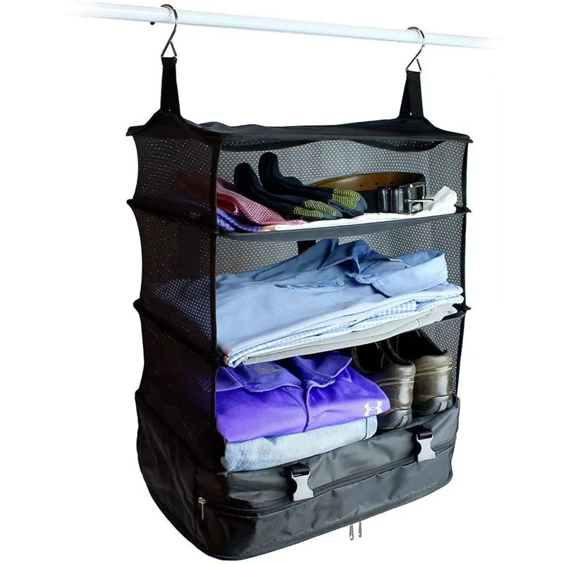 

Portable Travel Shelves Bag 3-Shelf Suitcase Packing Cube Collapsible Hanging Travel Luggage Organizer Closet Storage Bag Space