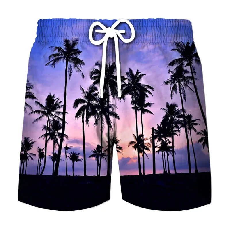

Гавайская Кокосовая елка 3D шорты штаны с принтом природный пейзаж закат графические плавки модные для серфинга отпуска мужские пляжные короткие плавки