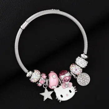Sanrio Cartoon Cute Hello Kitty Bracelet DIY Pink Bow Bracelets Cosplay Prop Bangle for Women Jewelry Gifts Girls Accessories 1