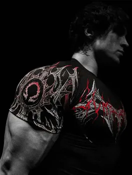 T-shirt da Palestra da Uomo con Stampa Gotica Scura, Maglietta Muscolare ad Alta Elasticità e Asciugatura Rapida per Allenamento Bodybuilding Estate 2026