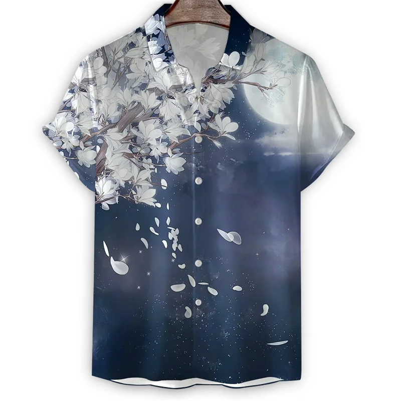 

Chinese Painting Flowers Shirt Men Summer 3d Print Short Sleeve T Shirt Tops Fashion Harajuku Button Shirts Street Lapel Blouse
